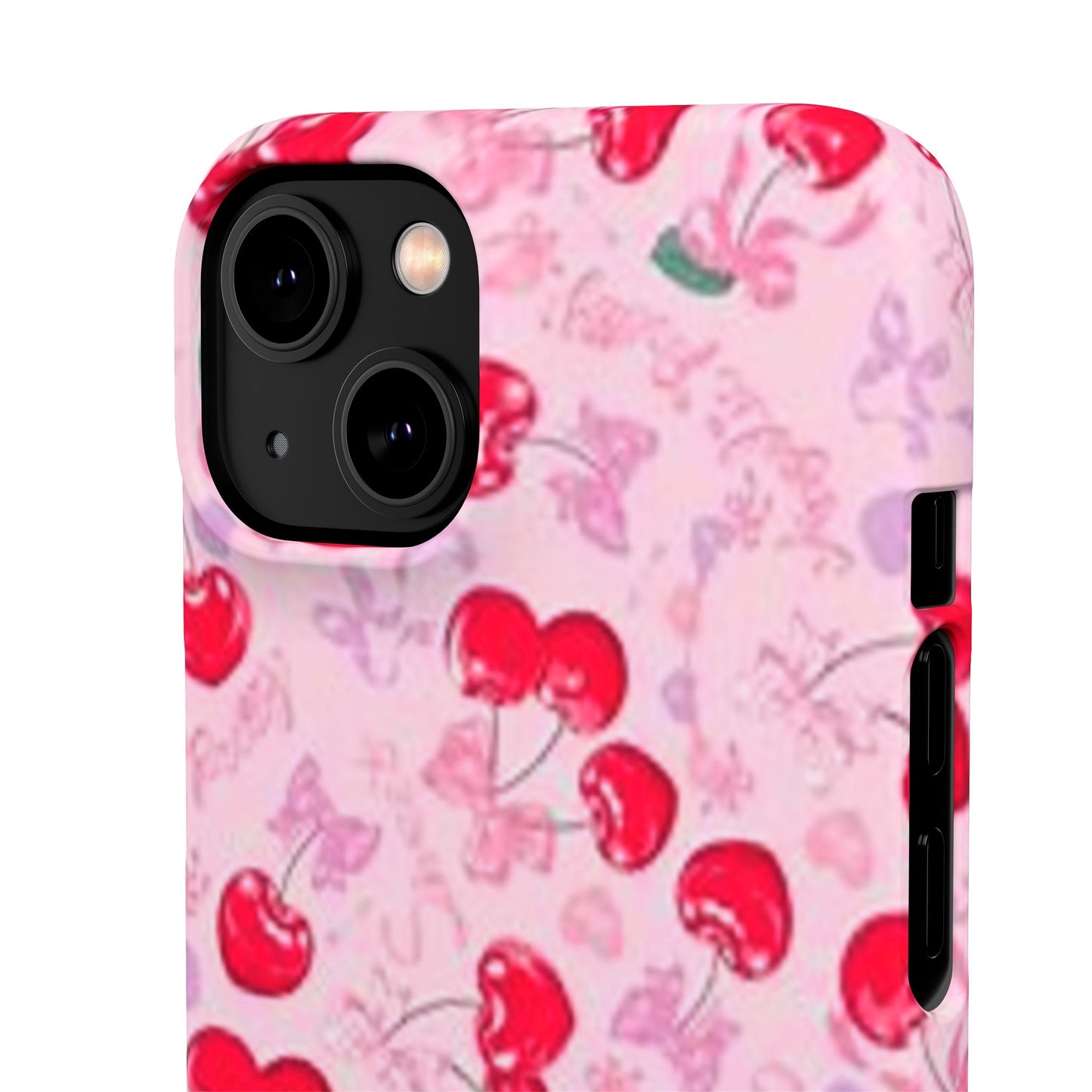 pink bow tied cherry pattern phone case