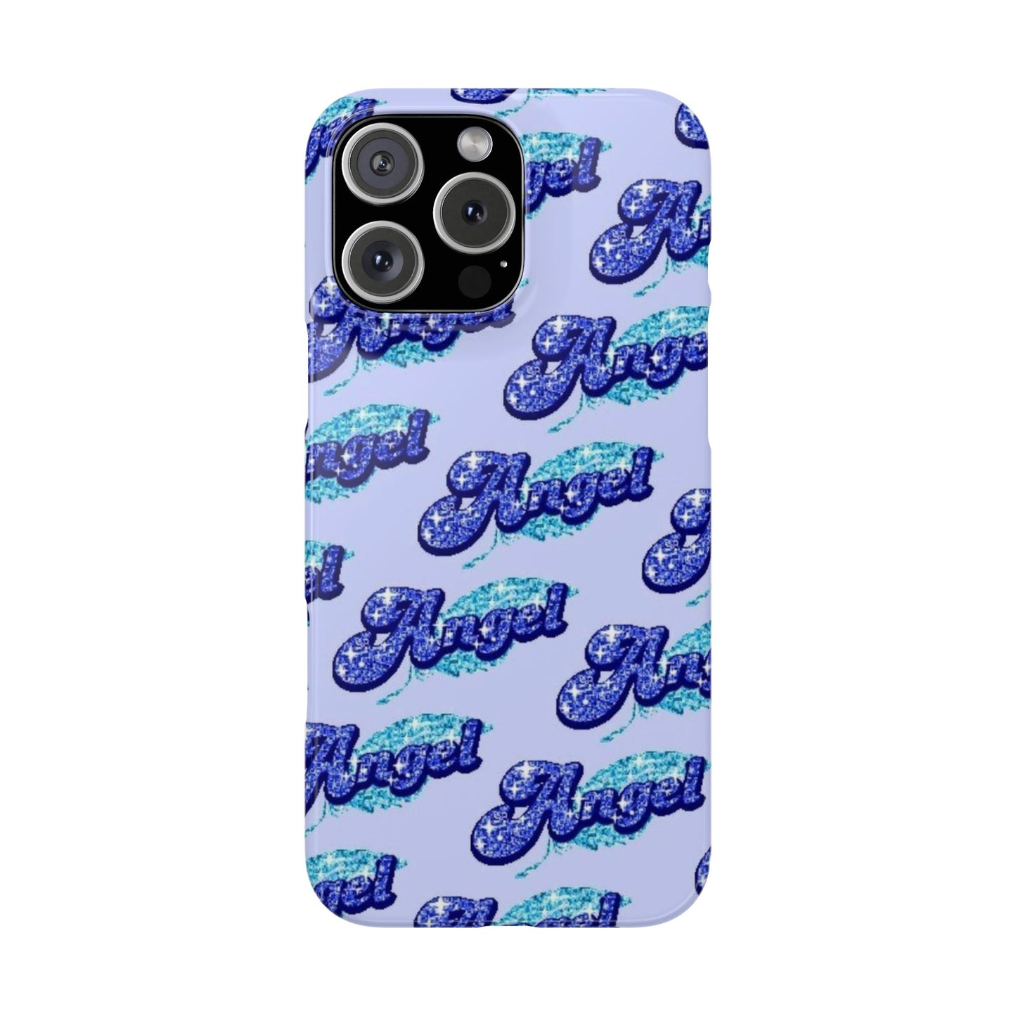 blue 'ANGEL' bubble lettering phone case