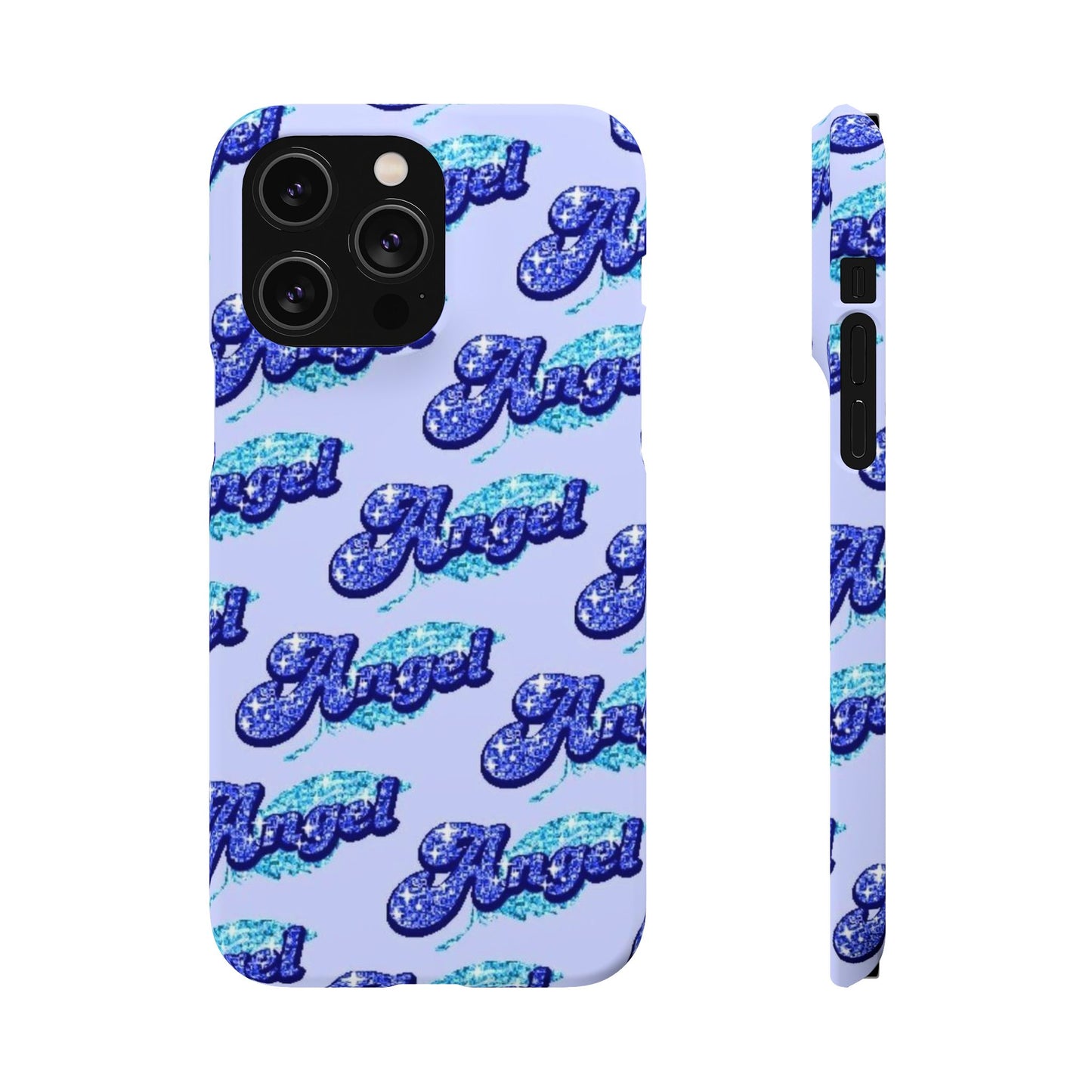 blue 'ANGEL' bubble lettering phone case