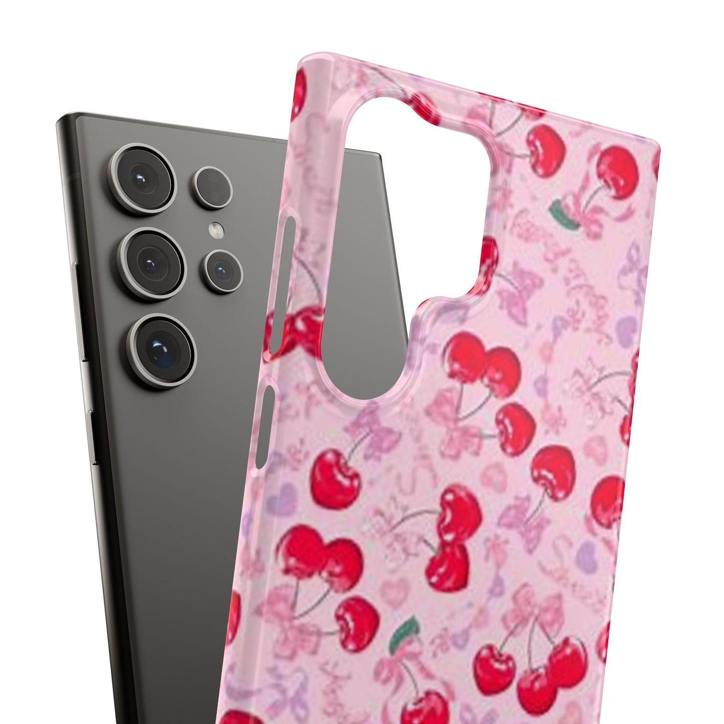 pink bow tied cherry pattern phone case