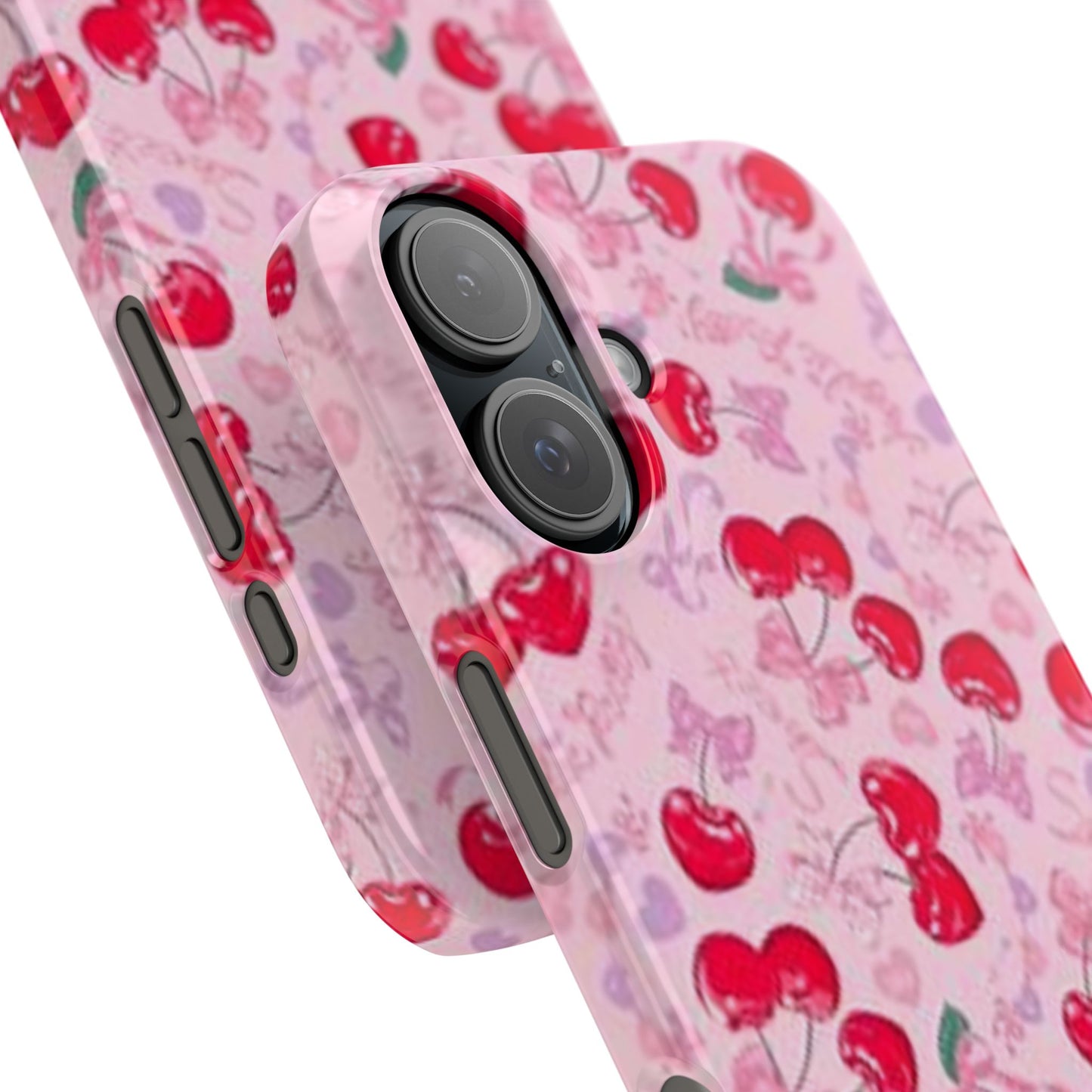 pink bow tied cherry pattern phone case