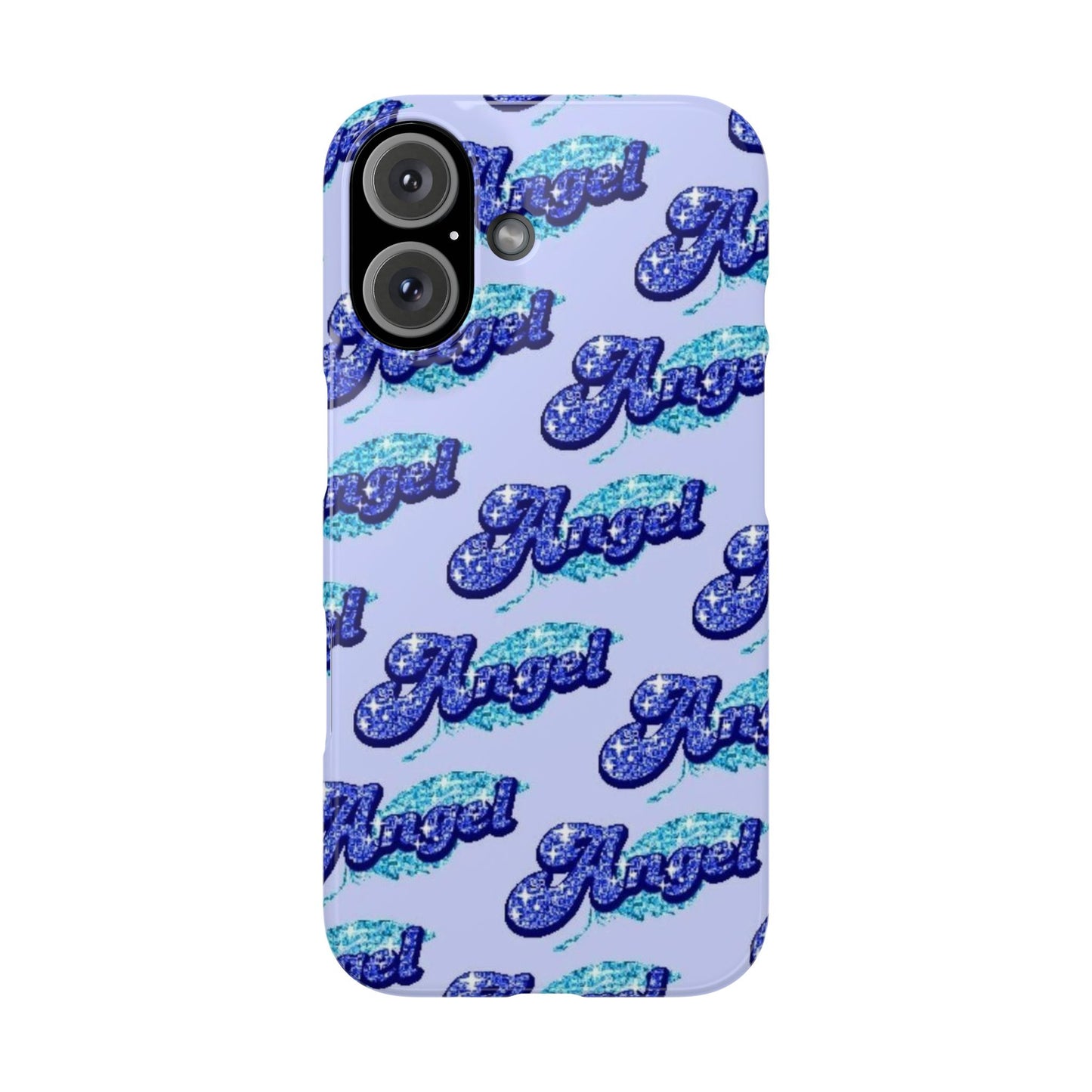 blue 'ANGEL' bubble lettering phone case