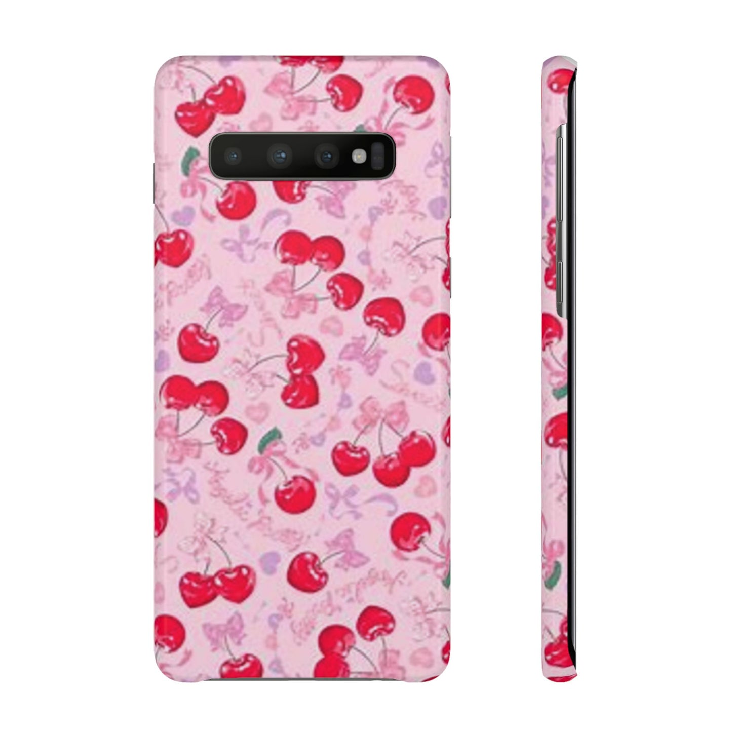 pink bow tied cherry pattern phone case