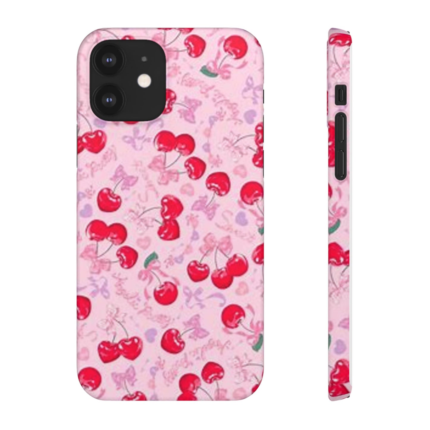 pink bow tied cherry pattern phone case