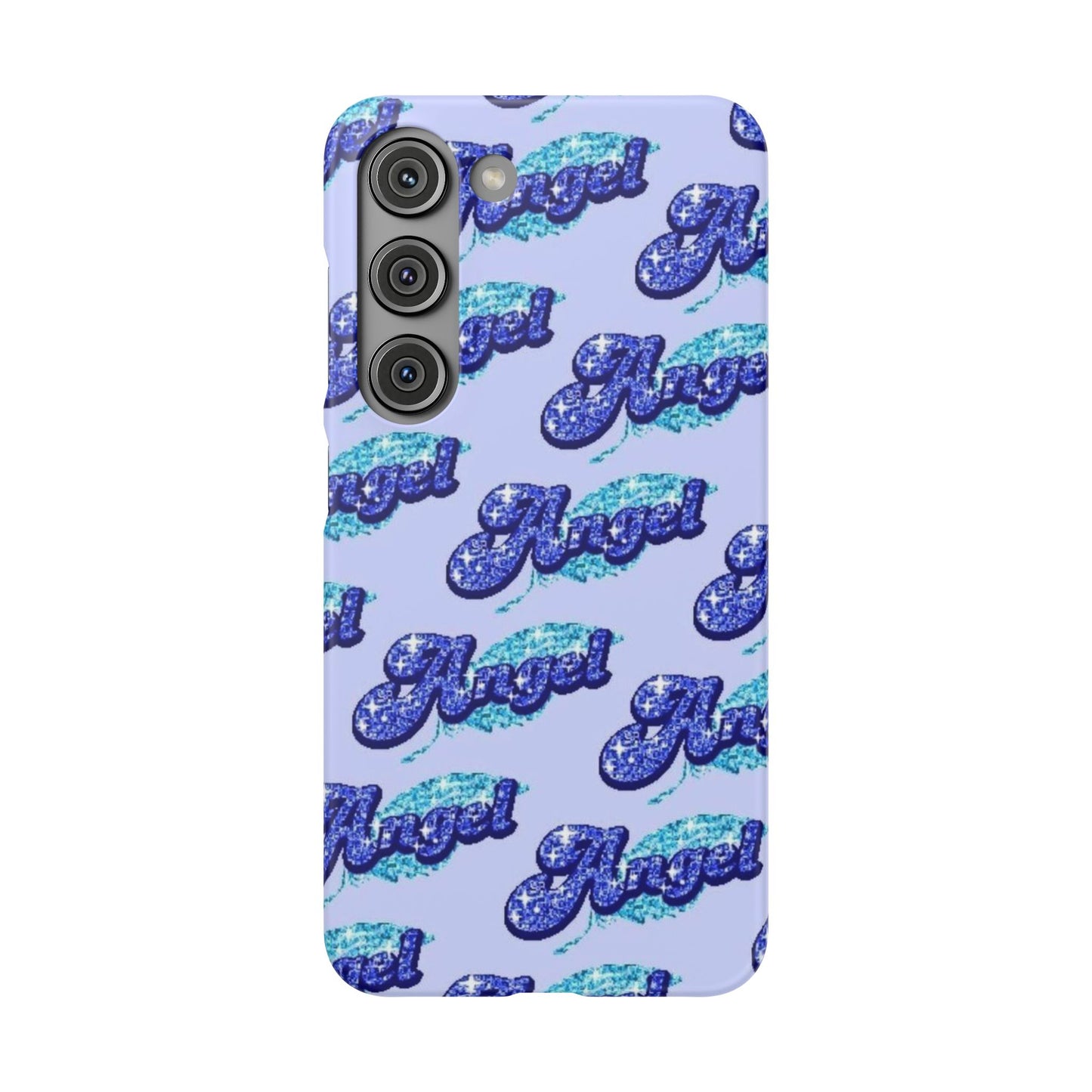 blue 'ANGEL' bubble lettering phone case