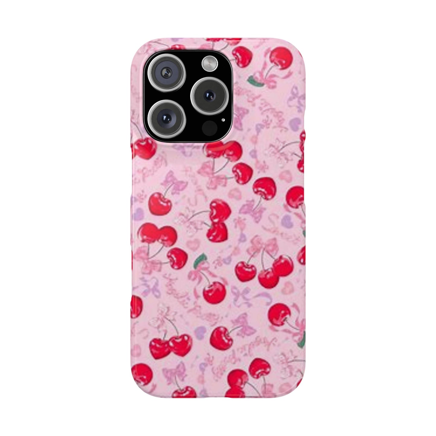 pink bow tied cherry pattern phone case