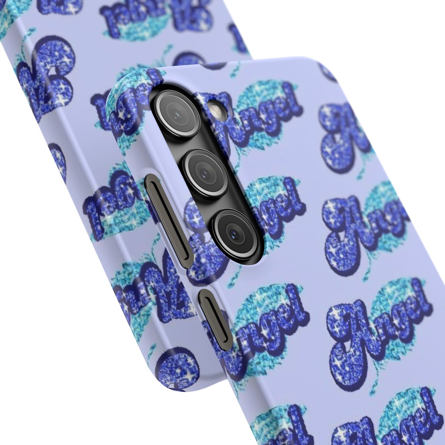 blue 'ANGEL' bubble lettering phone case