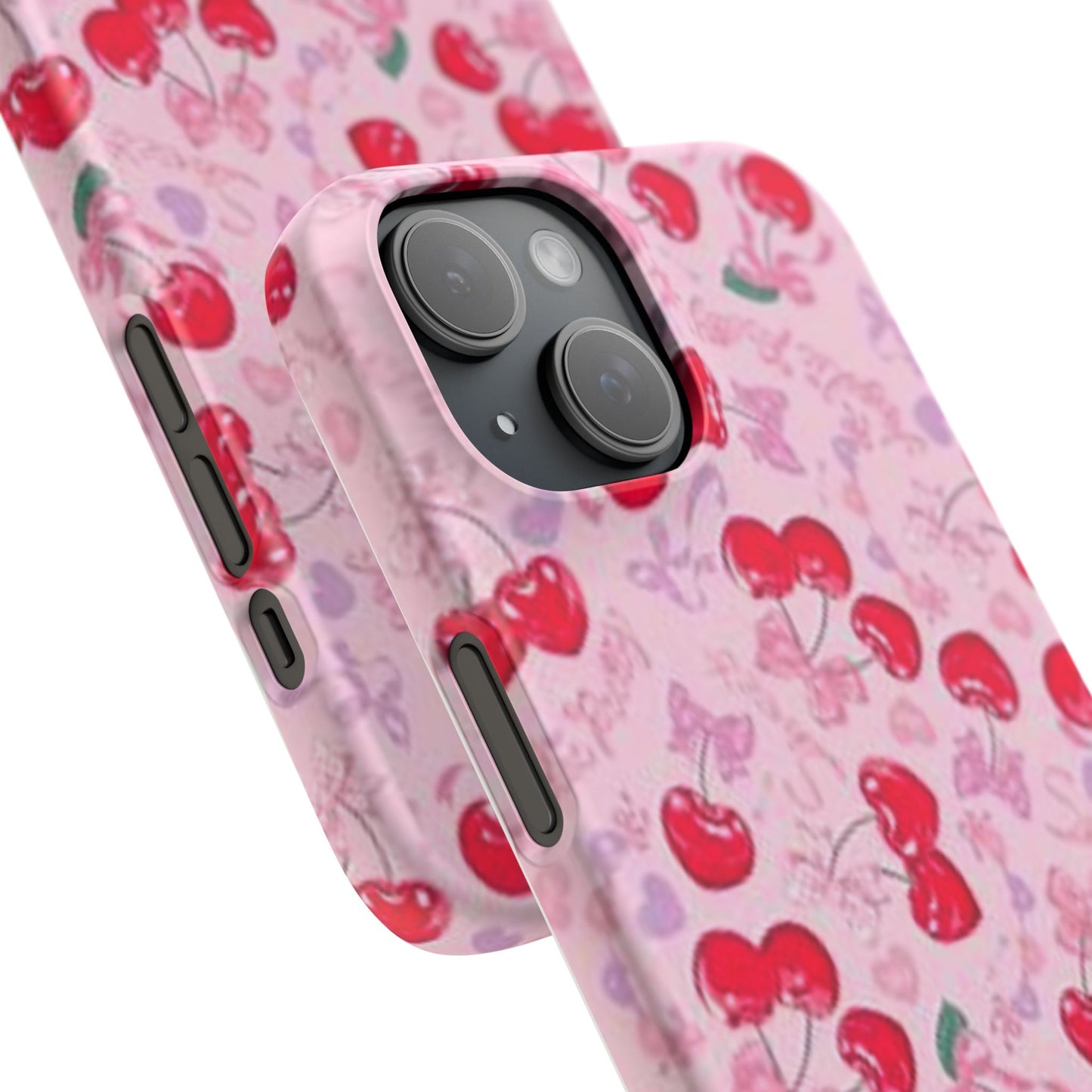 pink bow tied cherry pattern phone case