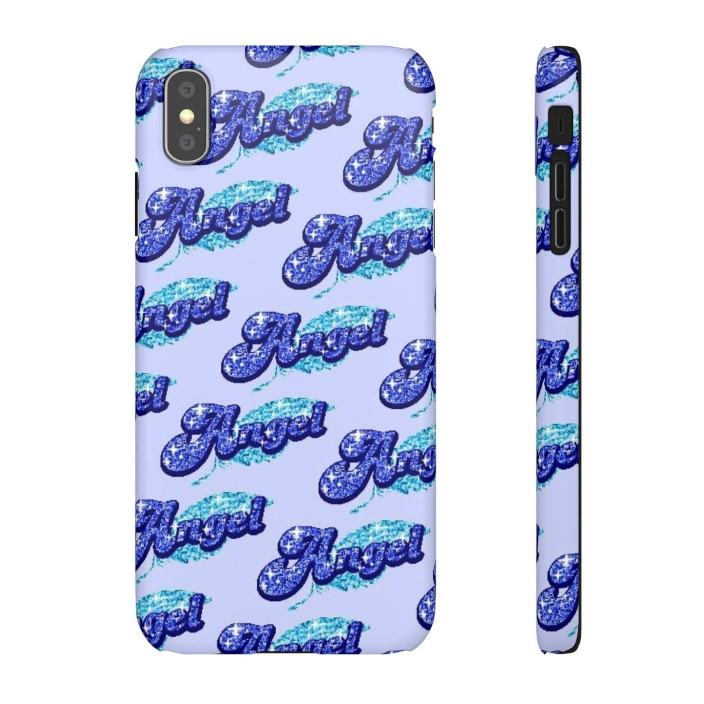 blue 'ANGEL' bubble lettering phone case