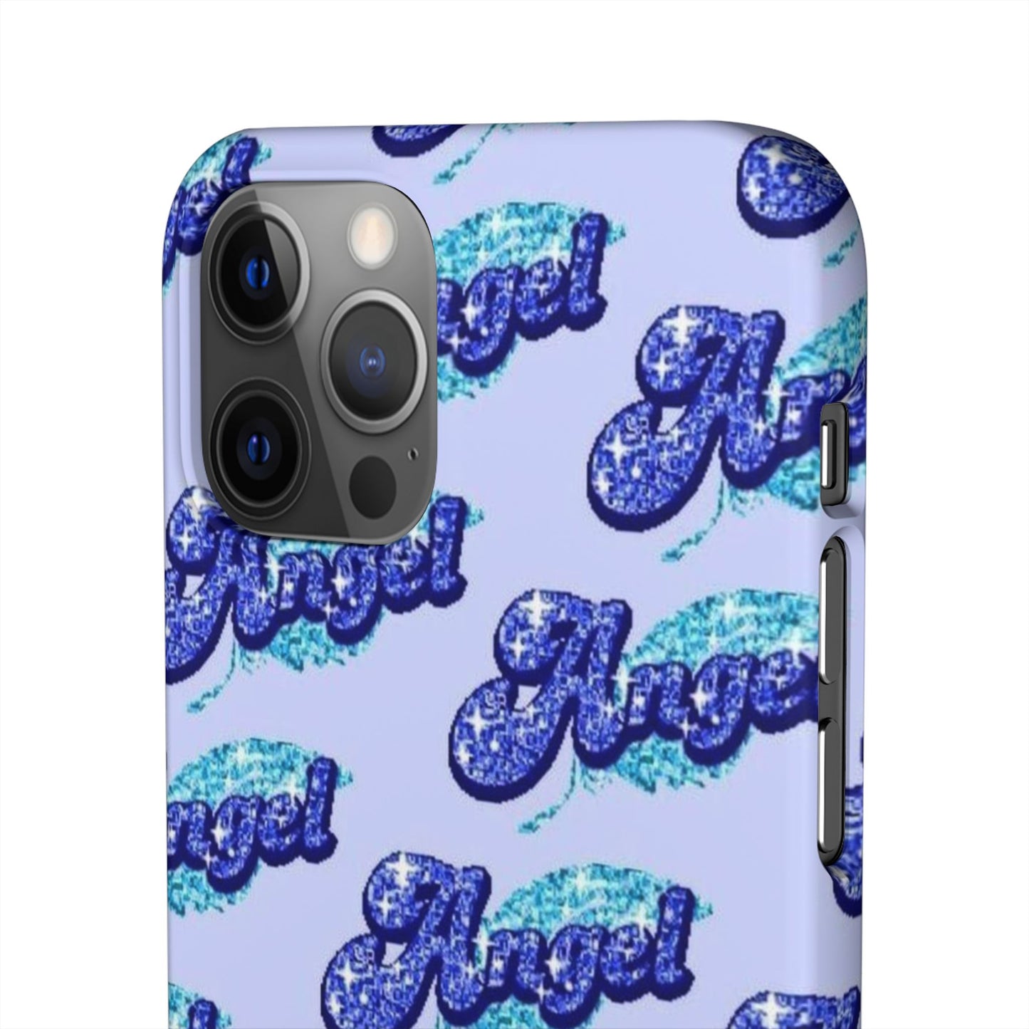 blue 'ANGEL' bubble lettering phone case