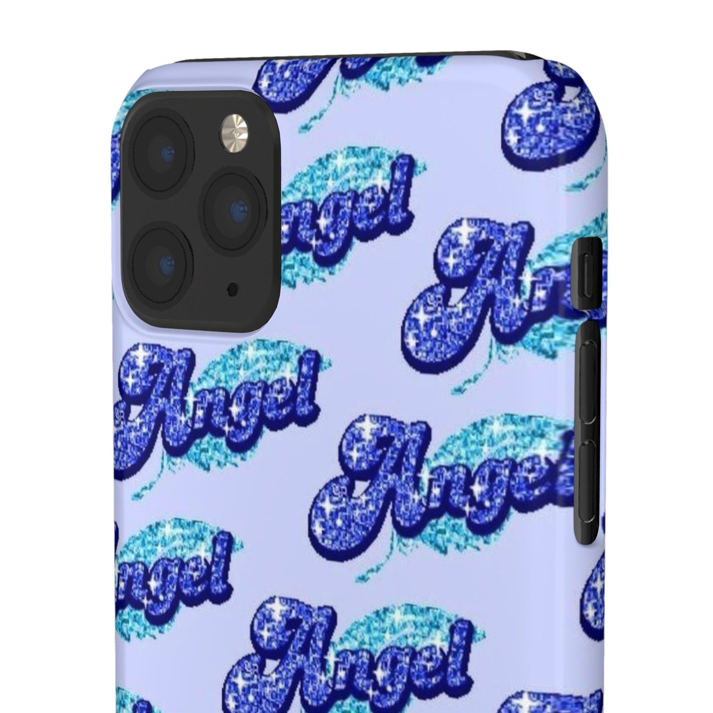 blue 'ANGEL' bubble lettering phone case