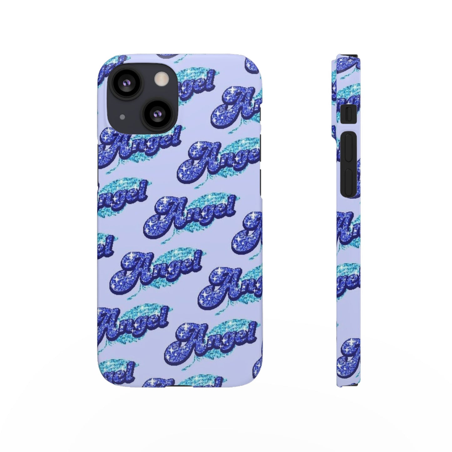 blue 'ANGEL' bubble lettering phone case