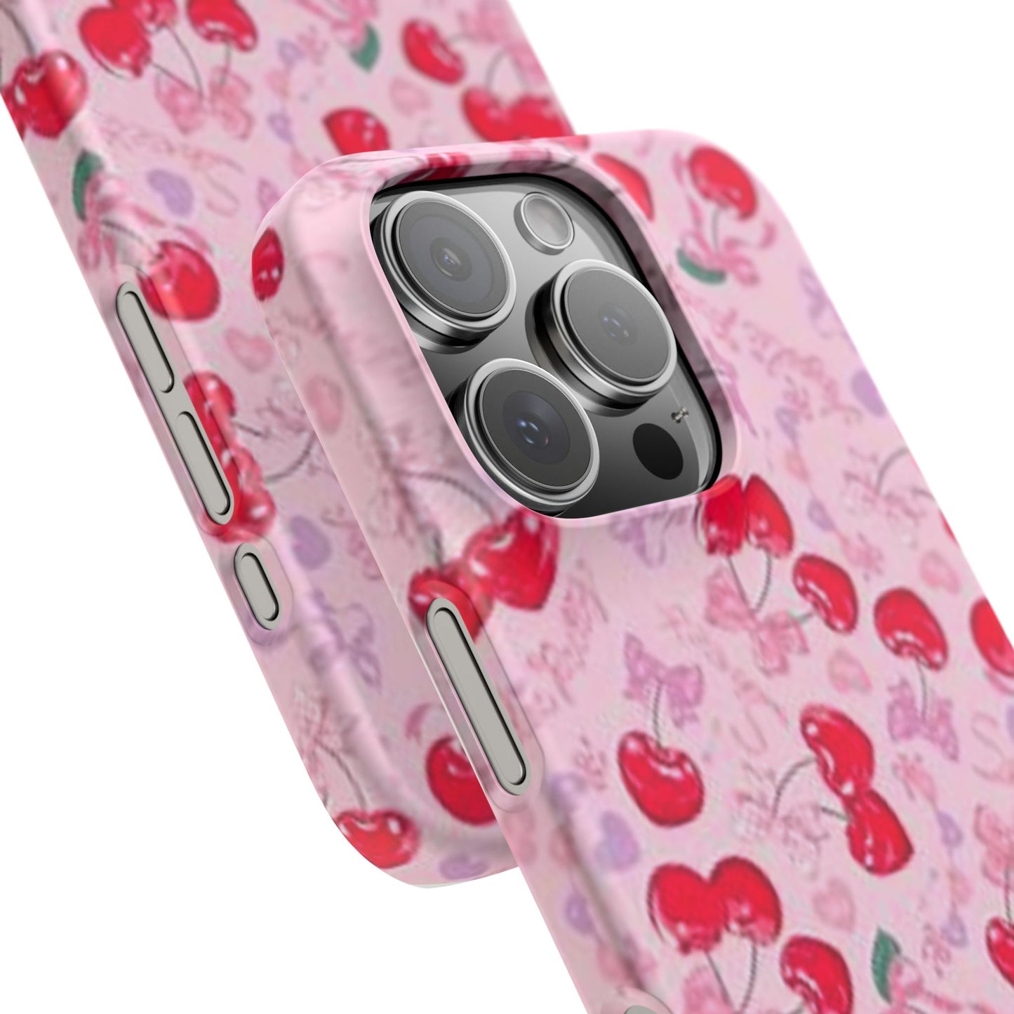 pink bow tied cherry pattern phone case