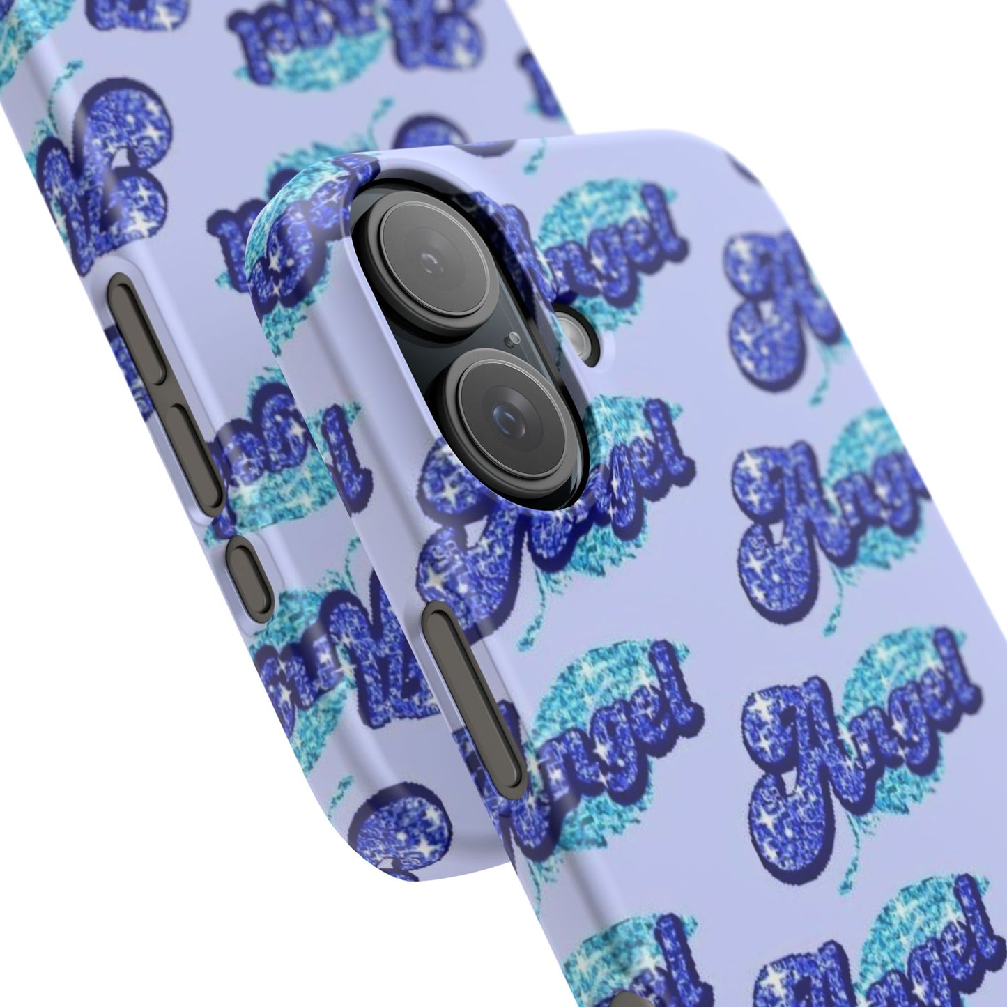 blue 'ANGEL' bubble lettering phone case