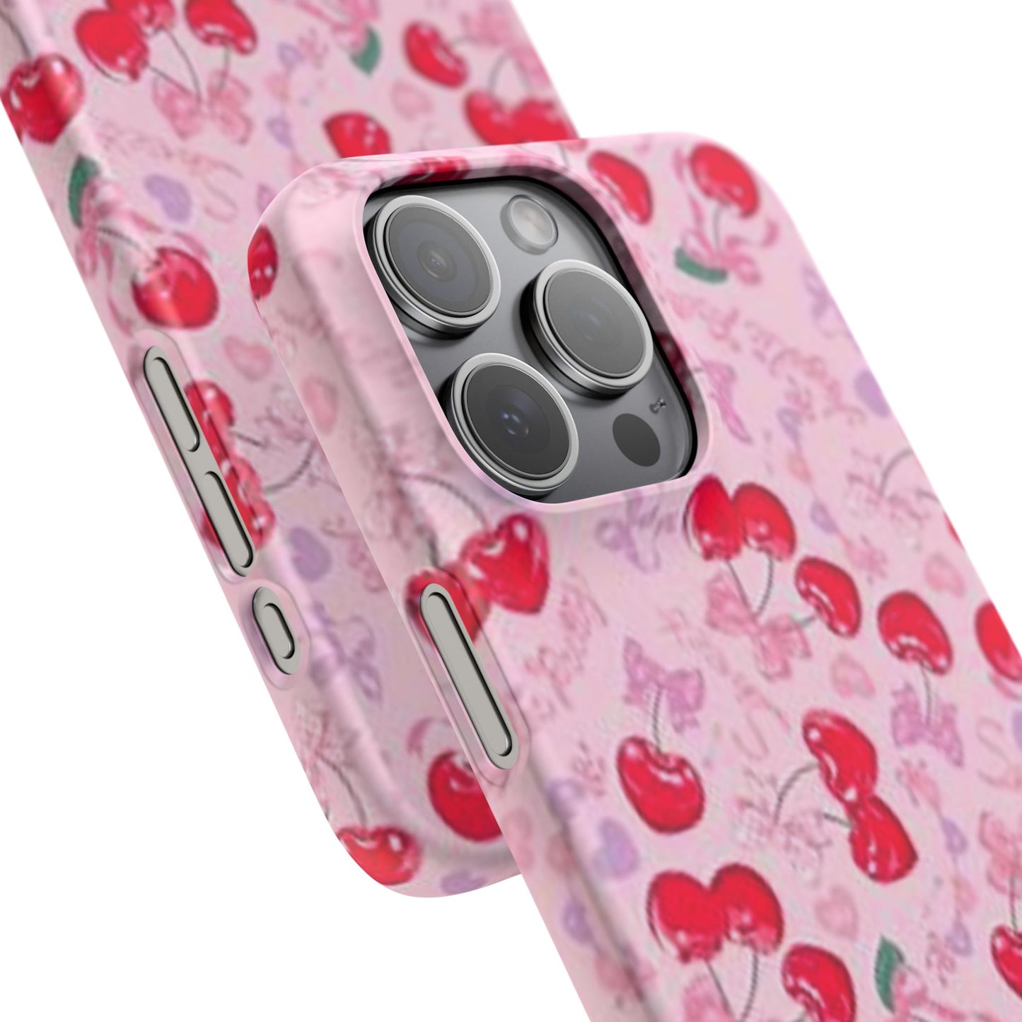 pink bow tied cherry pattern phone case