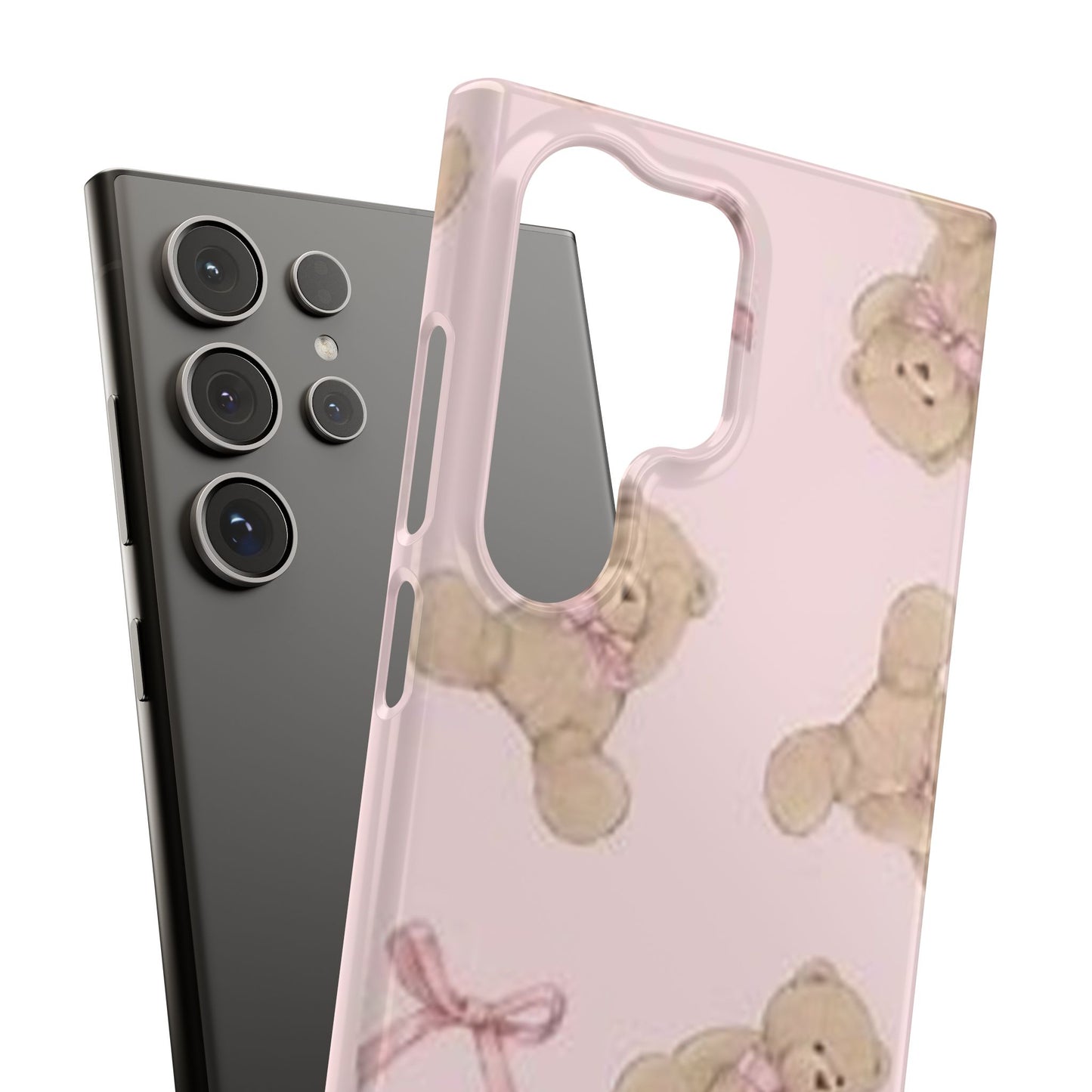 pink background teddy bear phone case