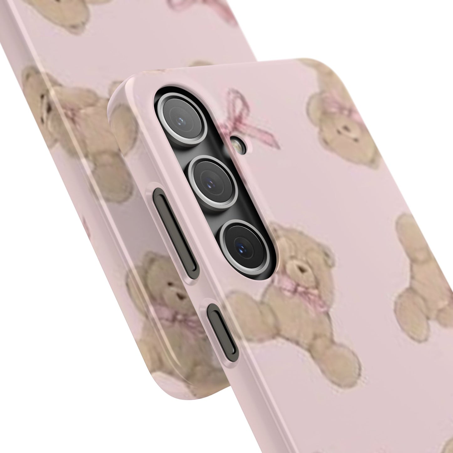 pink background teddy bear phone case