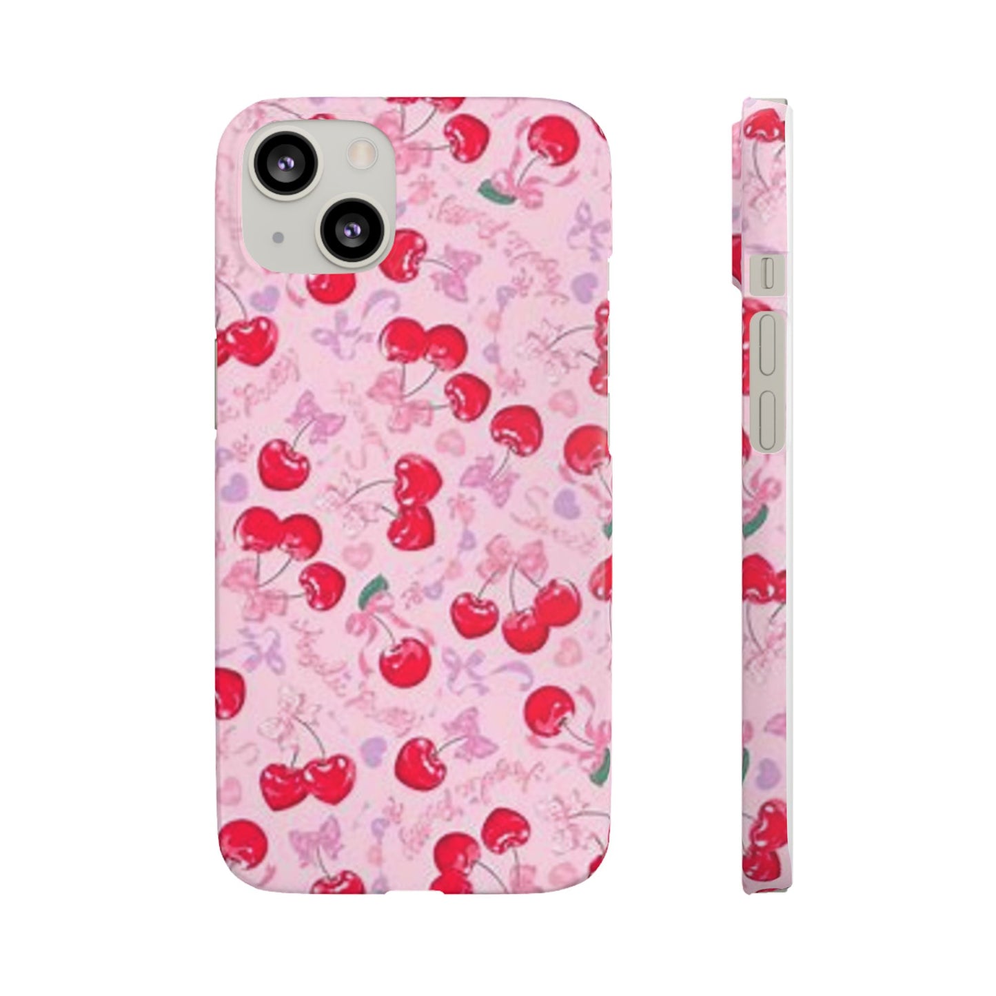 pink bow tied cherry pattern phone case