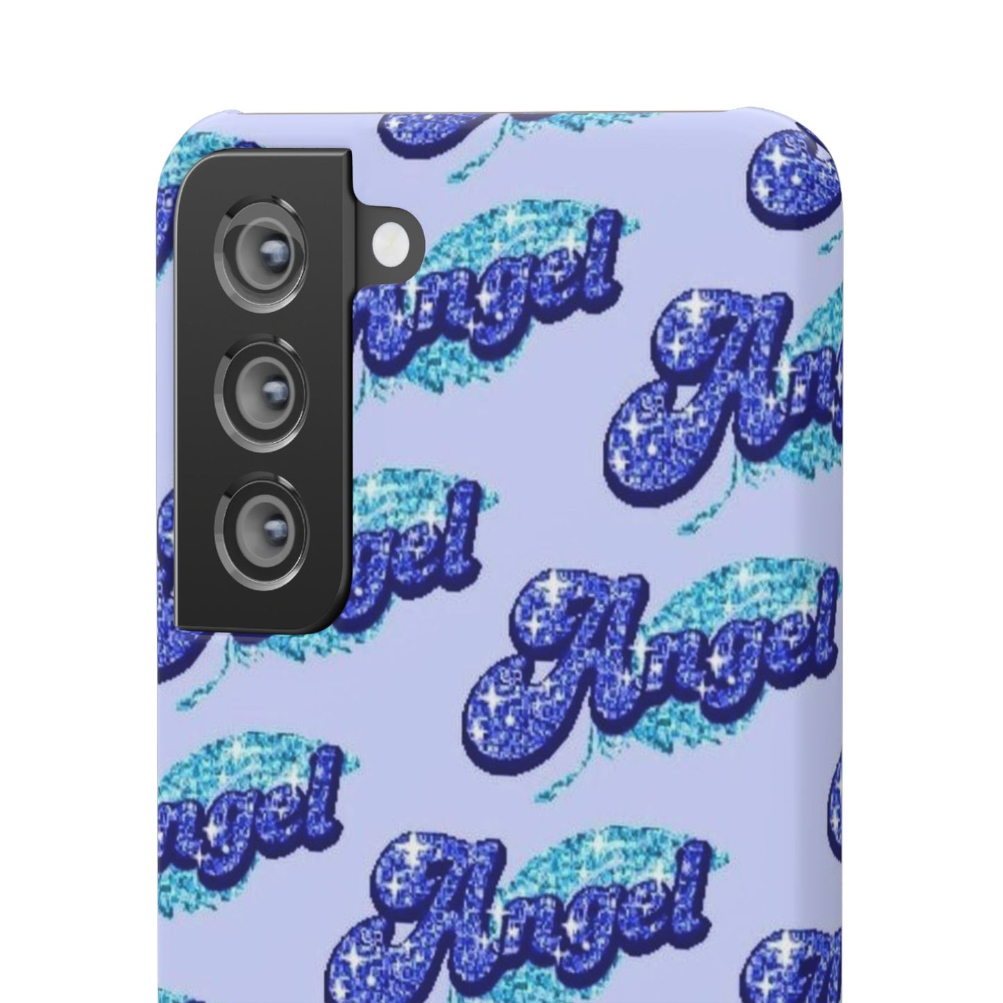 blue 'ANGEL' bubble lettering phone case