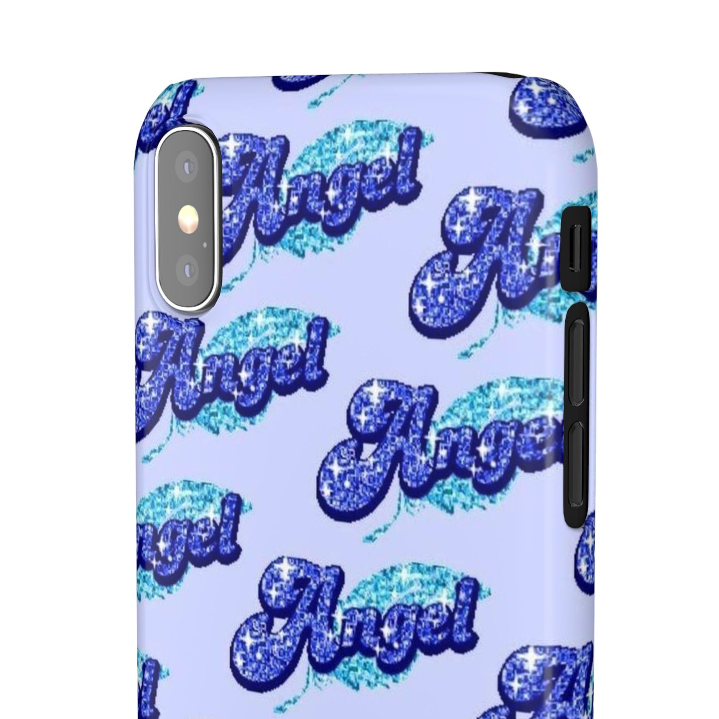 blue 'ANGEL' bubble lettering phone case