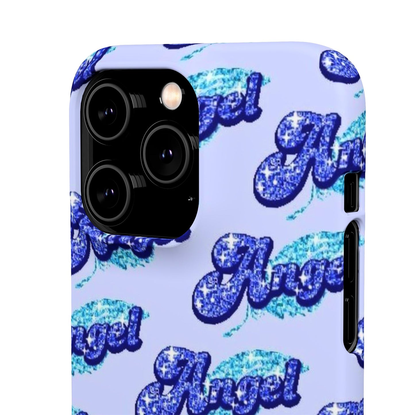 blue 'ANGEL' bubble lettering phone case