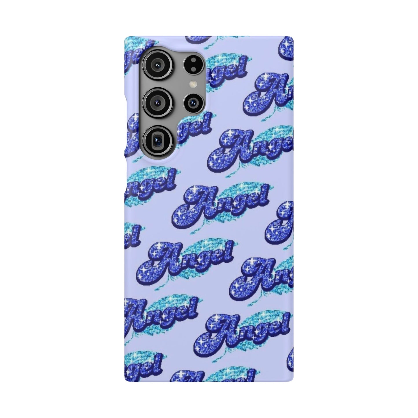 blue 'ANGEL' bubble lettering phone case