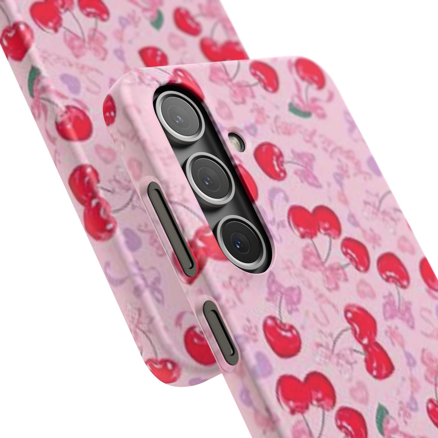 pink bow tied cherry pattern phone case