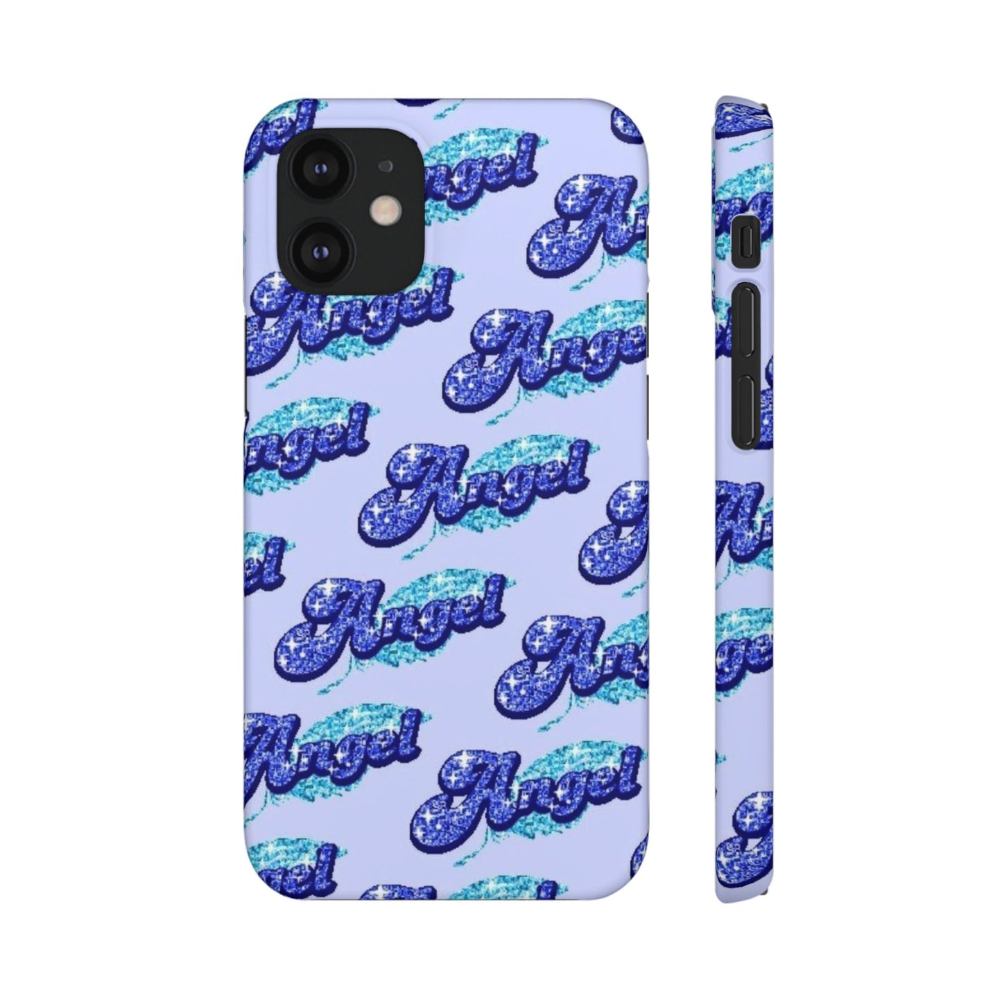 blue 'ANGEL' bubble lettering phone case