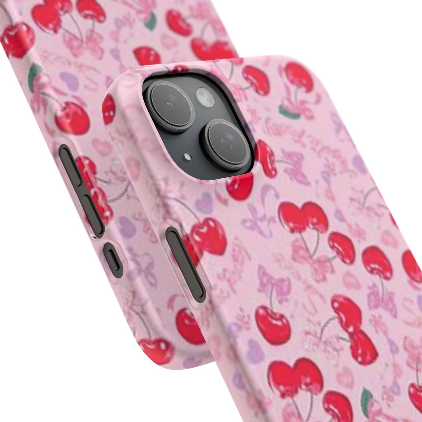 pink bow tied cherry pattern phone case