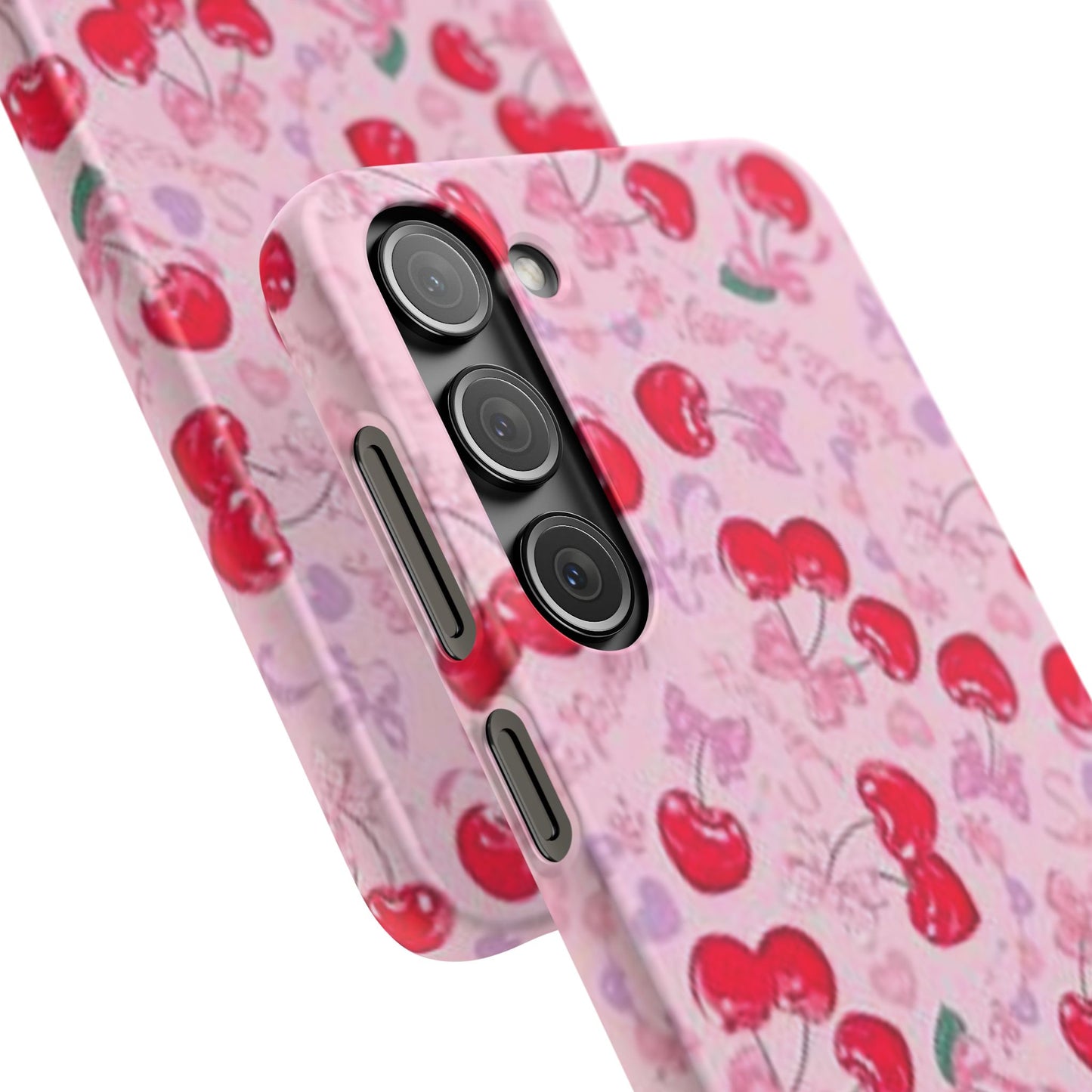 pink bow tied cherry pattern phone case