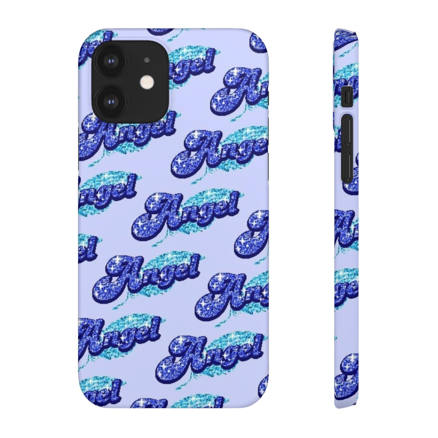 blue 'ANGEL' bubble lettering phone case