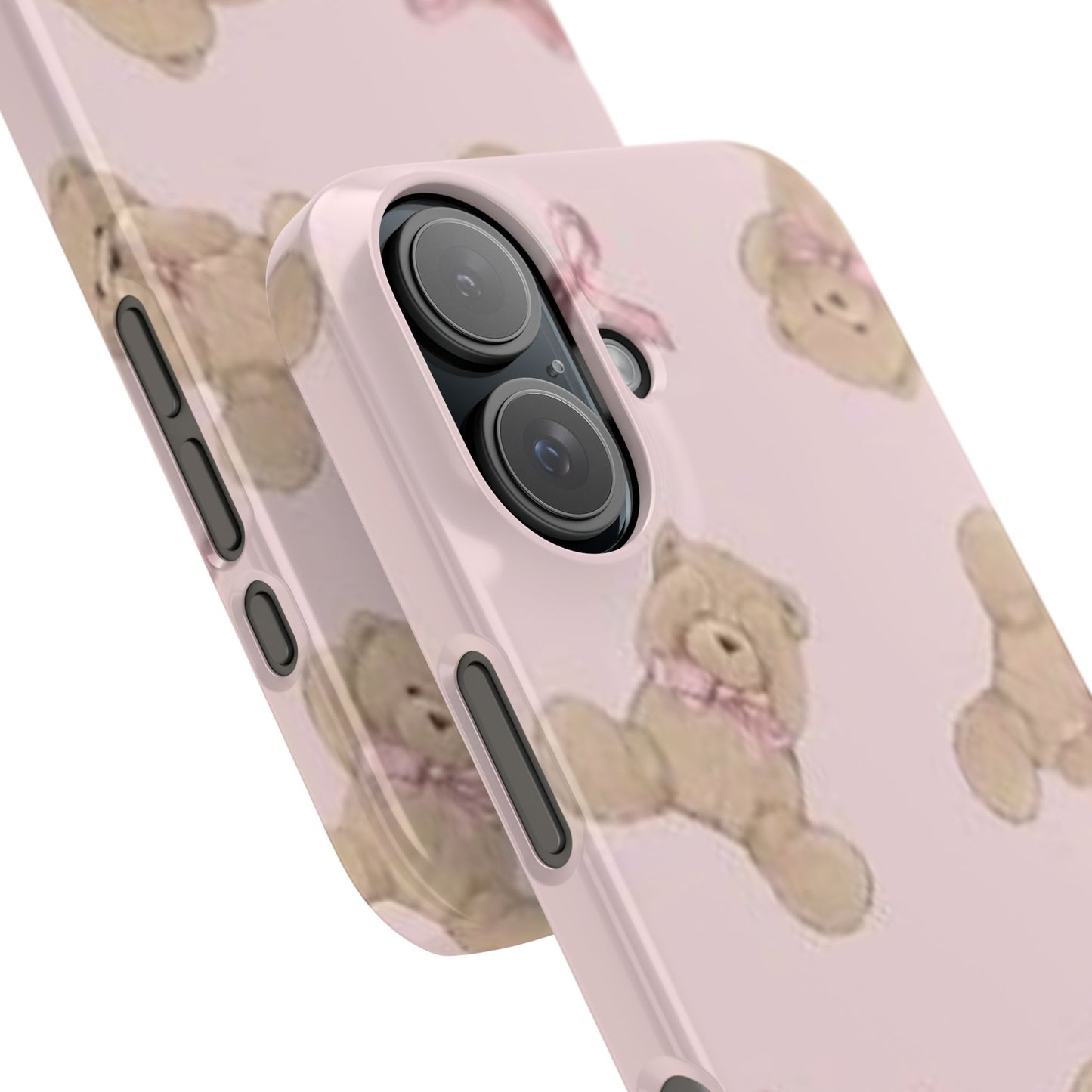 pink background teddy bear phone case