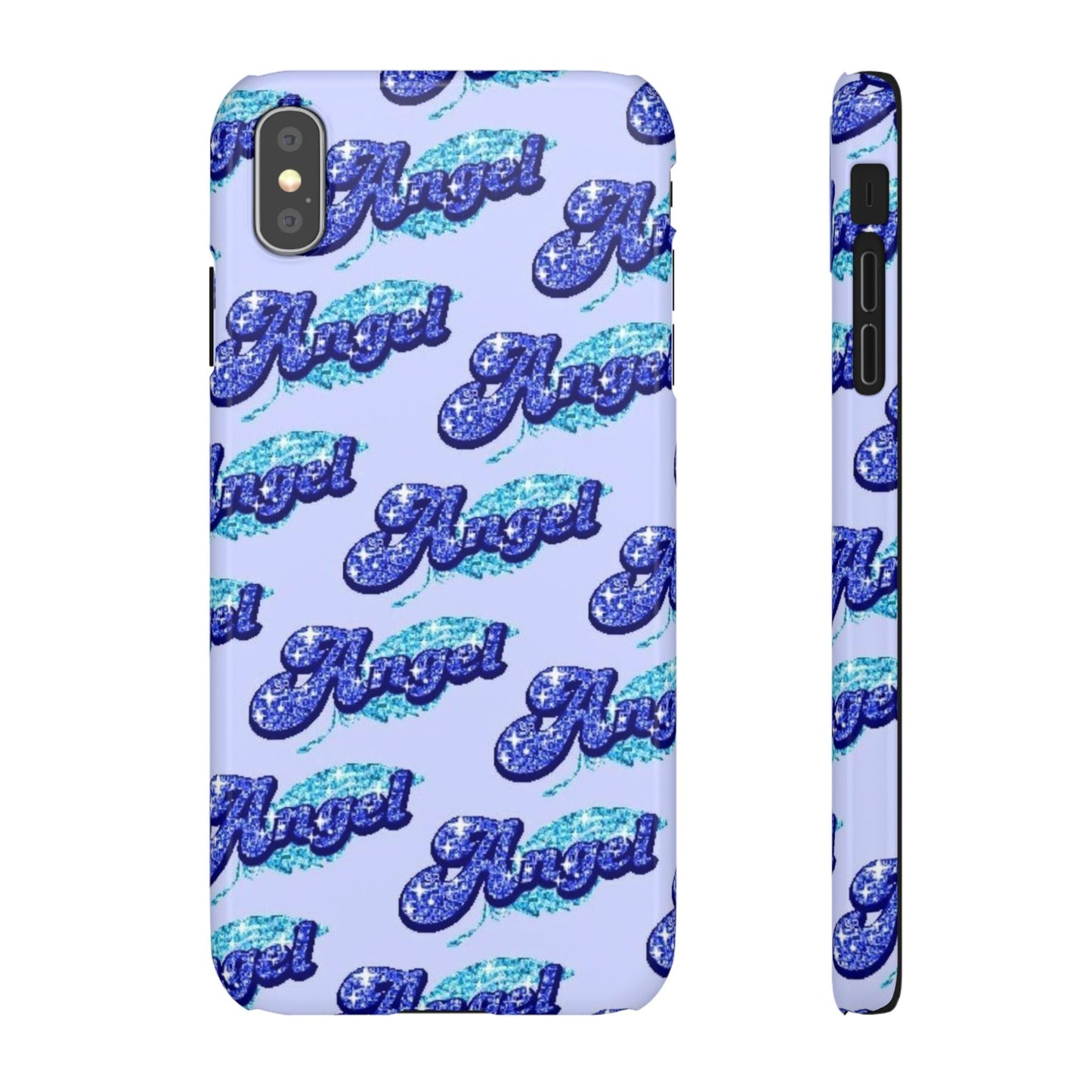 blue 'ANGEL' bubble lettering phone case