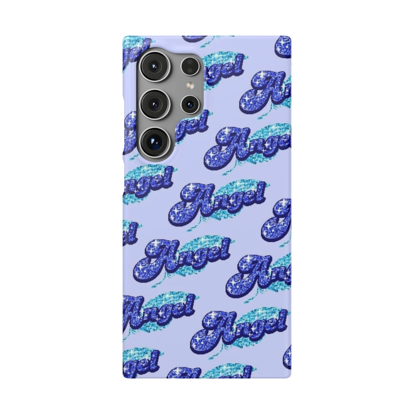 blue 'ANGEL' bubble lettering phone case