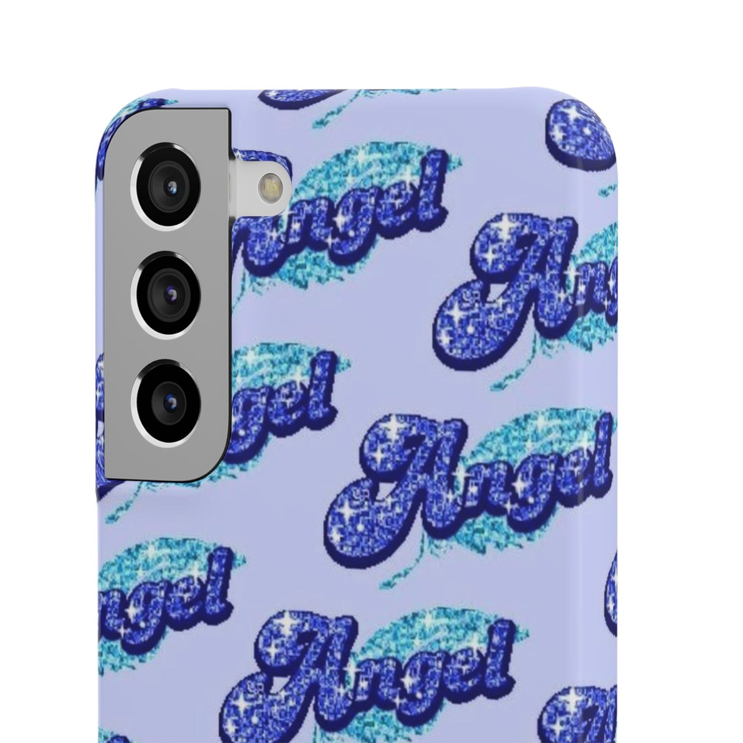 blue 'ANGEL' bubble lettering phone case