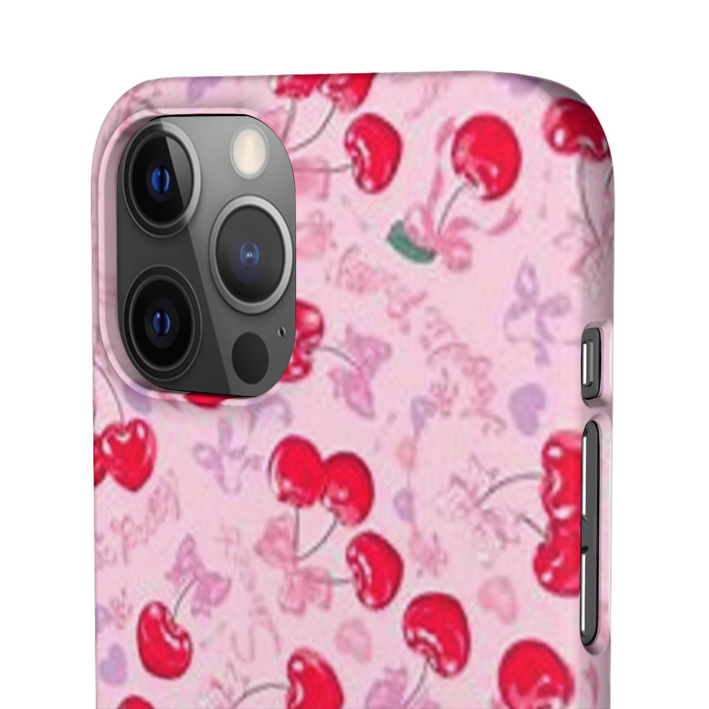 pink bow tied cherry pattern phone case