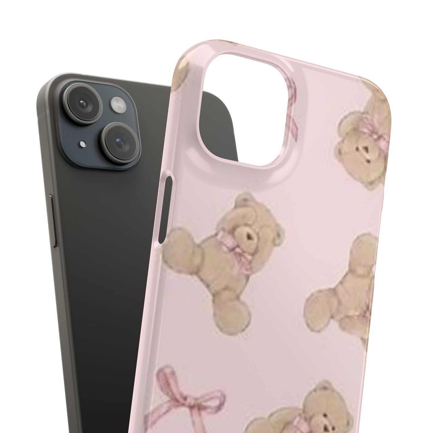 pink background teddy bear phone case