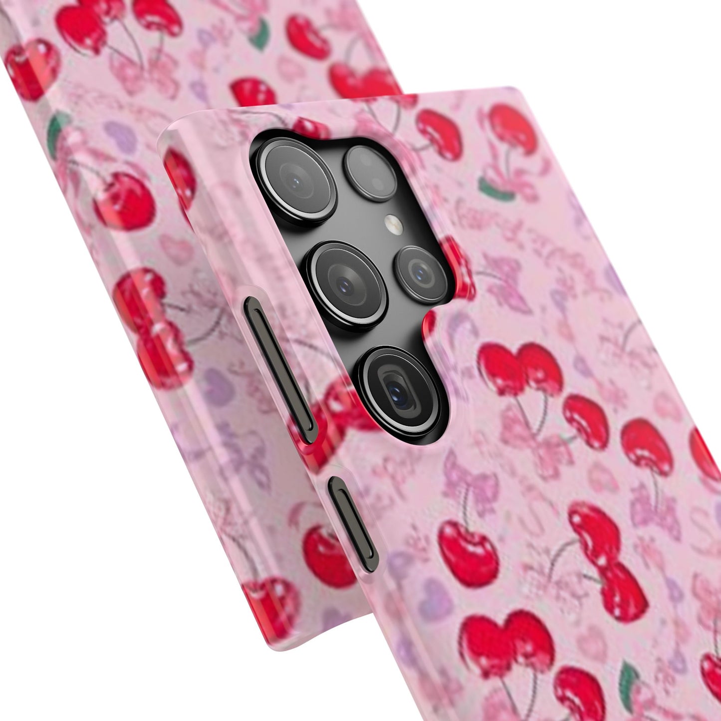 pink bow tied cherry pattern phone case