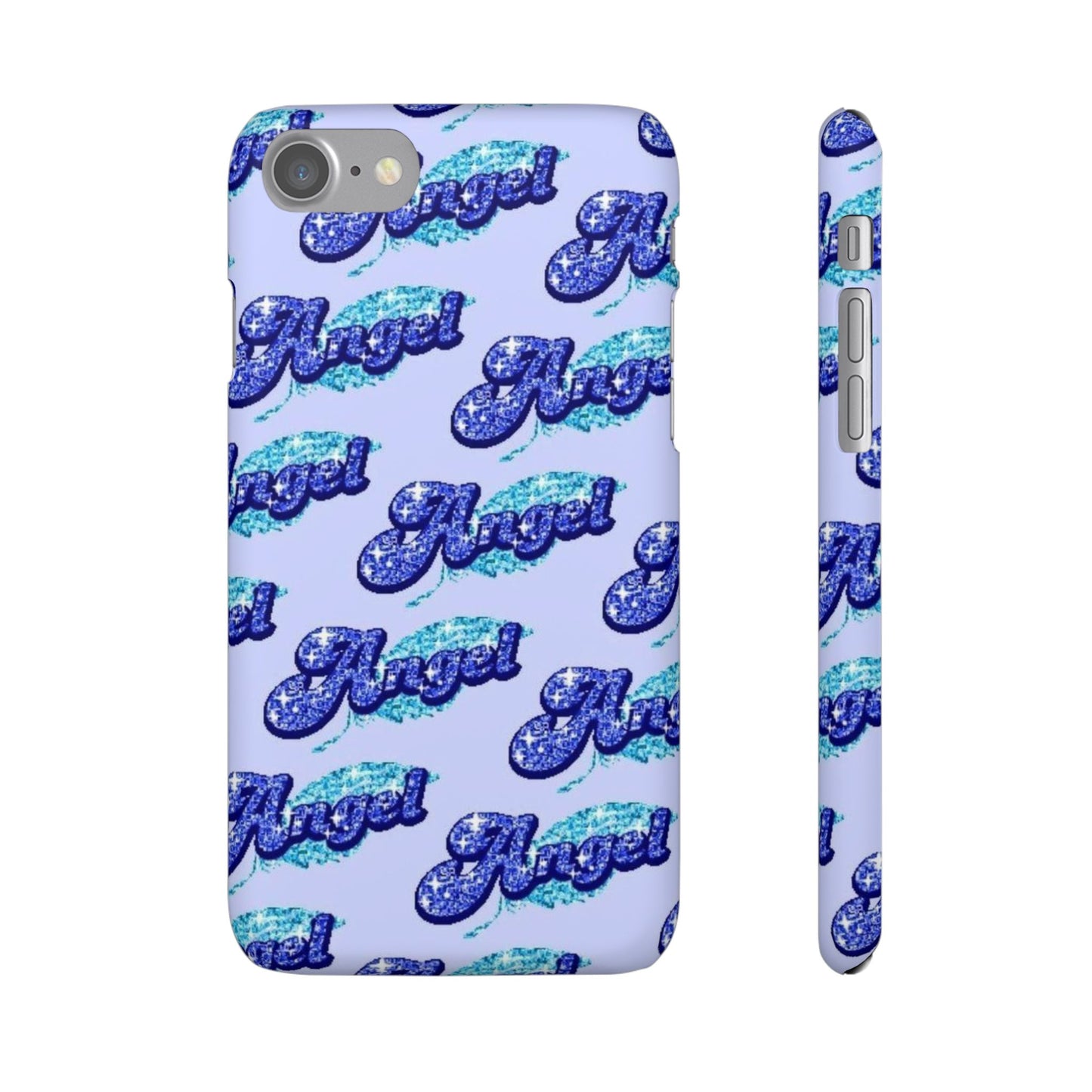 blue 'ANGEL' bubble lettering phone case