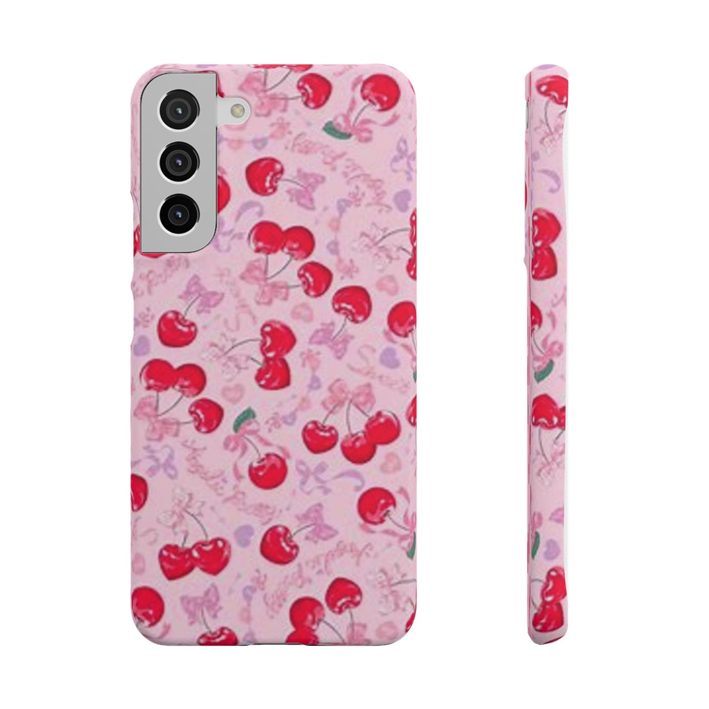 pink bow tied cherry pattern phone case