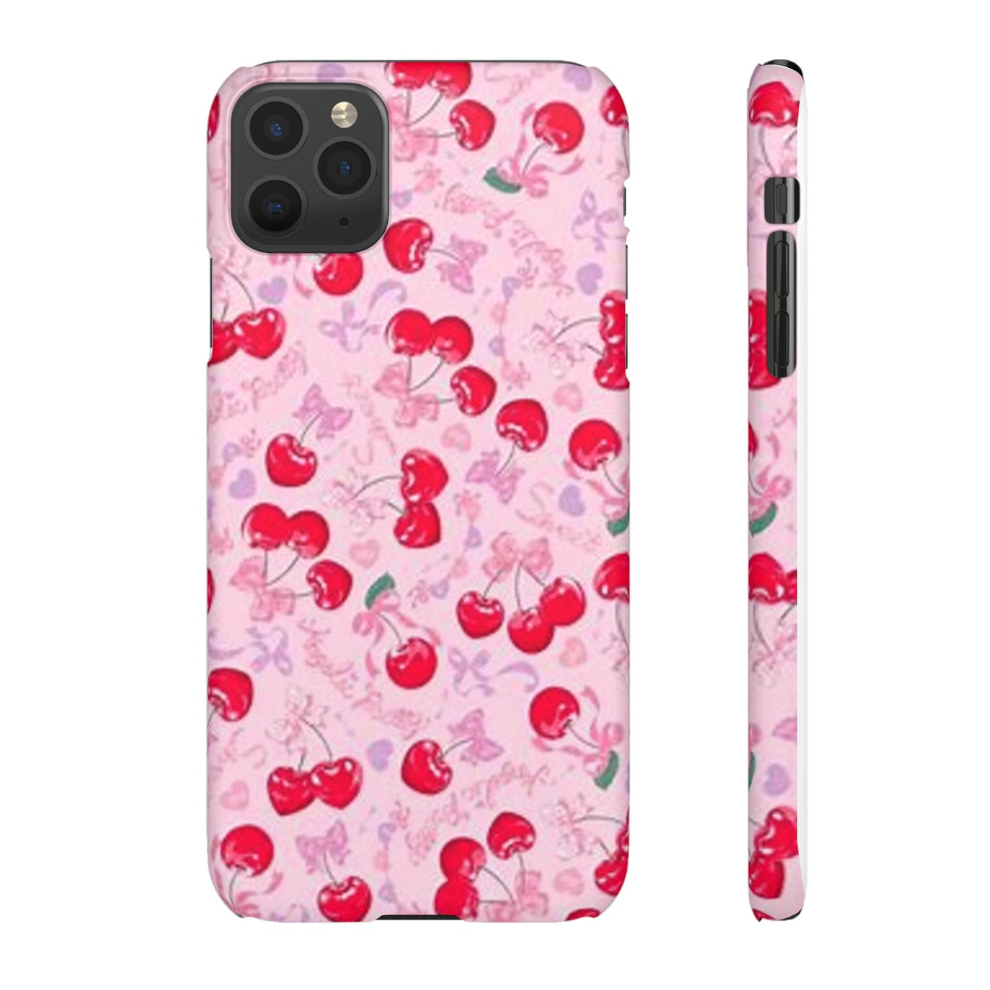 pink bow tied cherry pattern phone case