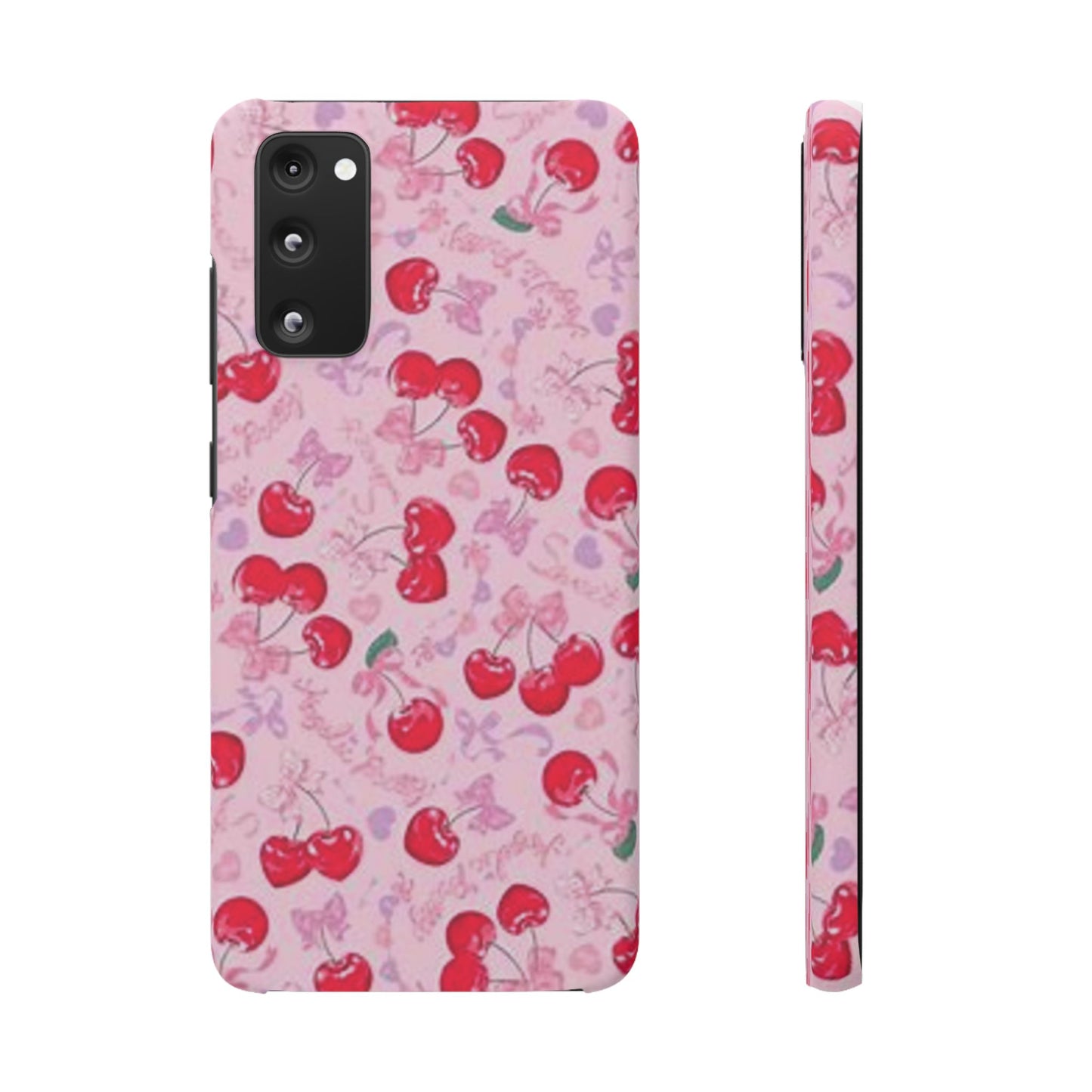 pink bow tied cherry pattern phone case