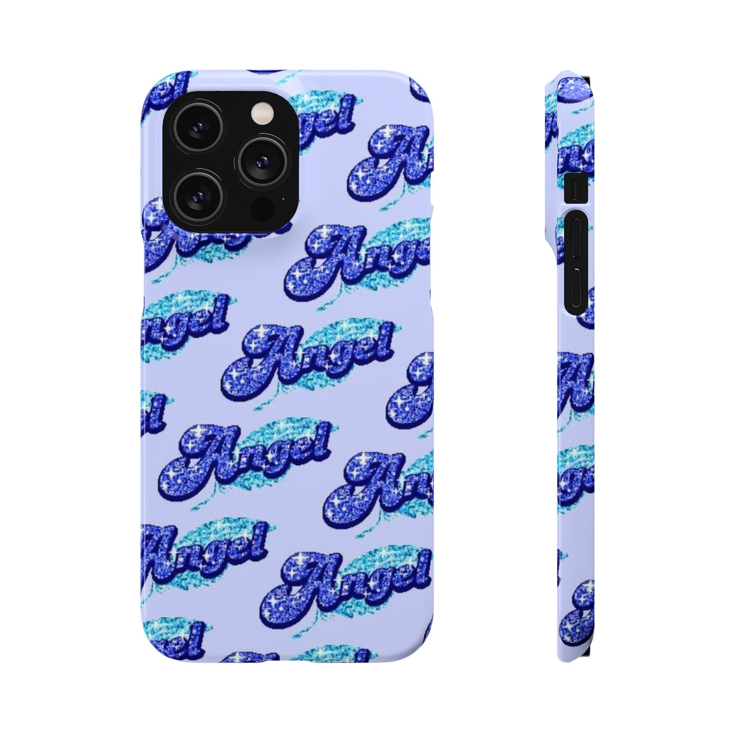 blue 'ANGEL' bubble lettering phone case