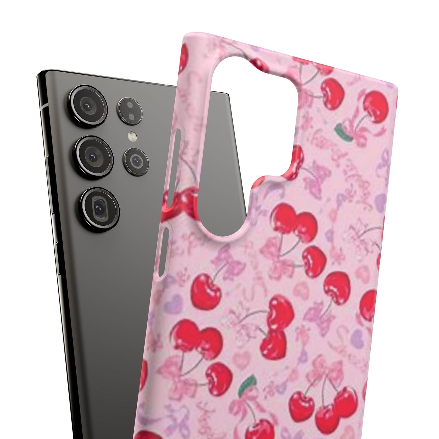 pink bow tied cherry pattern phone case