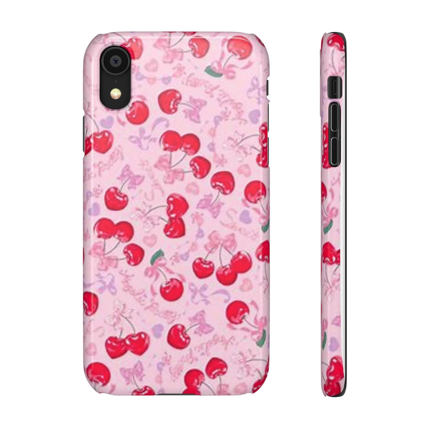 pink bow tied cherry pattern phone case