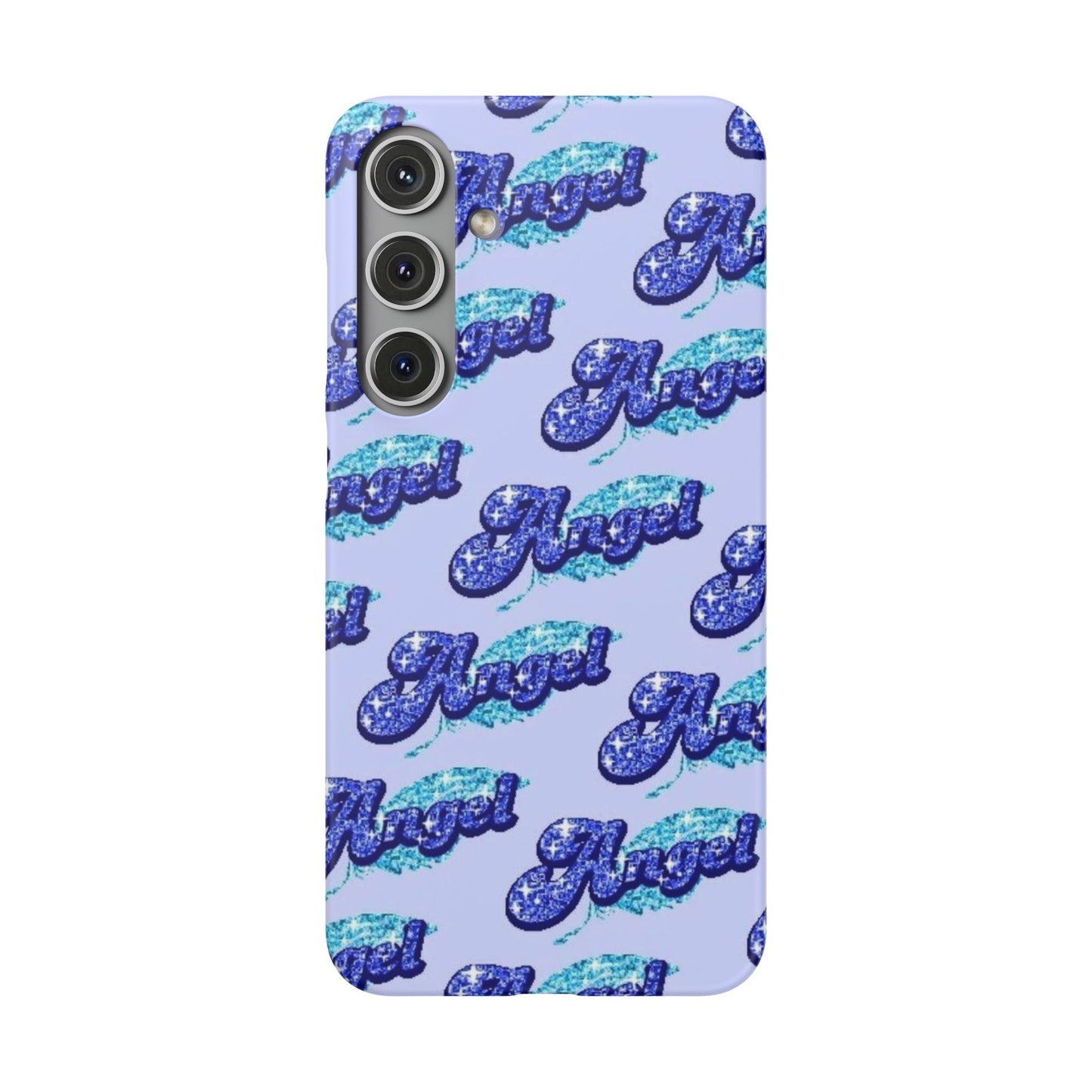 blue 'ANGEL' bubble lettering phone case