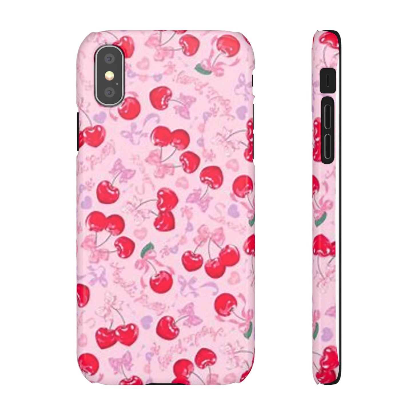 pink bow tied cherry pattern phone case