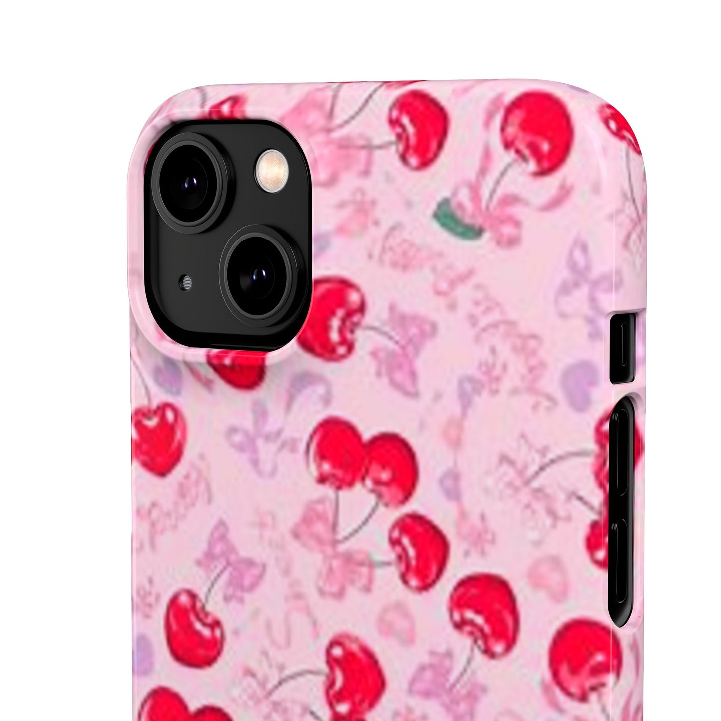 pink bow tied cherry pattern phone case