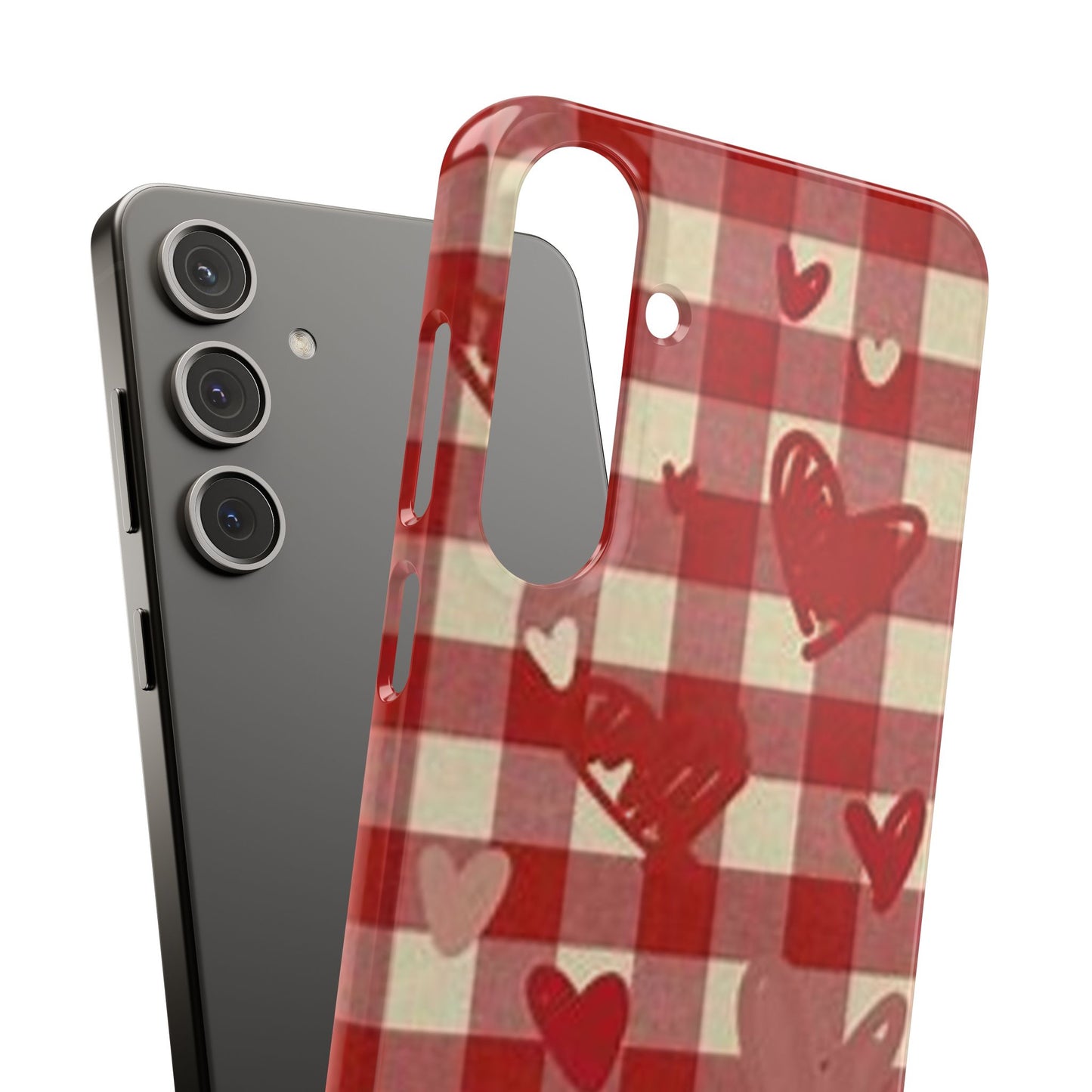 red plaid hearts phone case