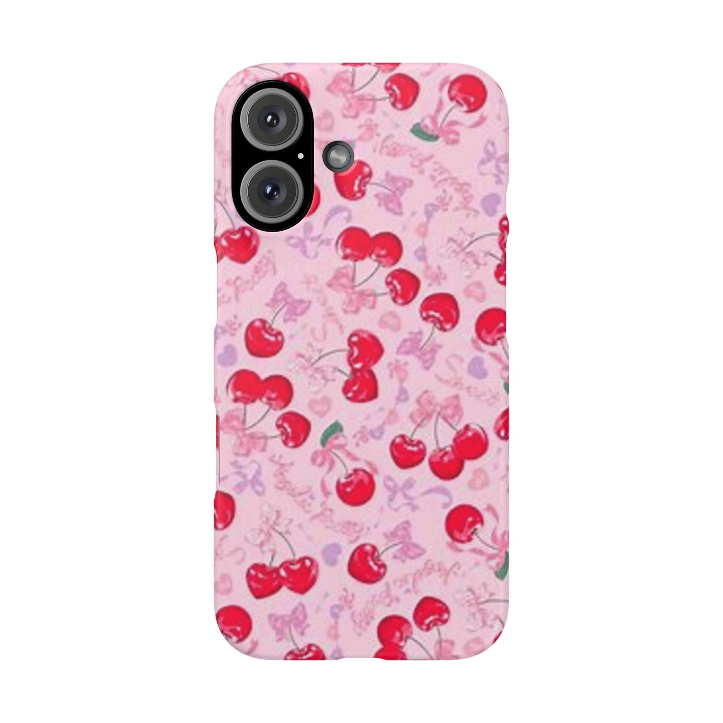 pink bow tied cherry pattern phone case